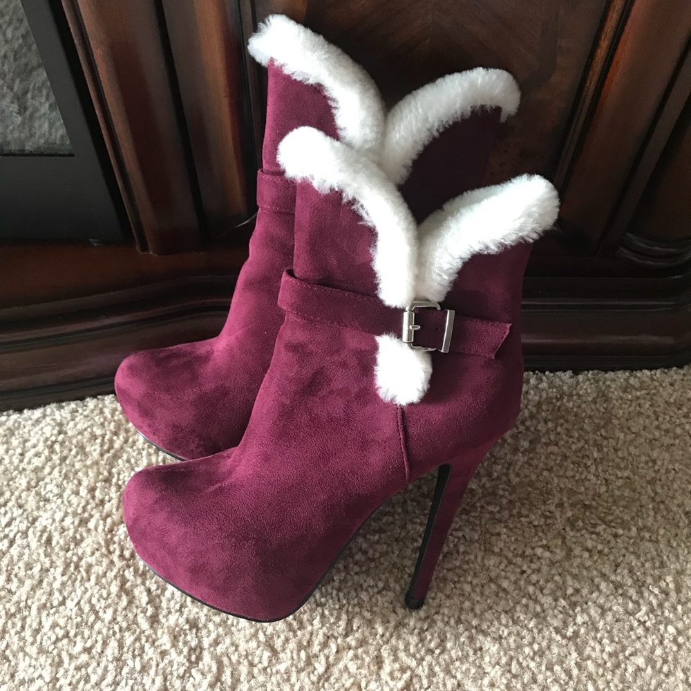 Super Cute Burgundy Plum Heeled Booties